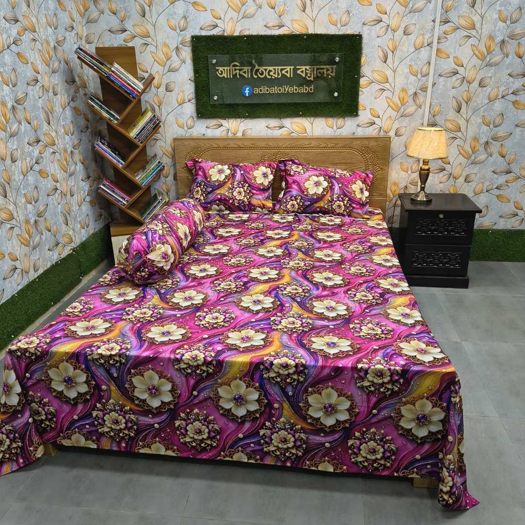 প্রিমিয়াম,সার্টিন,প্যানেল,,বিছানার,চাদর,৪,পিসের,সেট